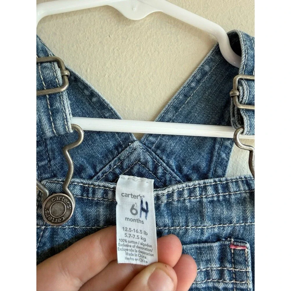 Carter's Girls Blue Denim Cotton Overall “sweet” patchwork 6M